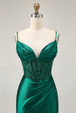 Dark Green Bodycon Corset Sequins Satin Short Homecoming Dress with Beading