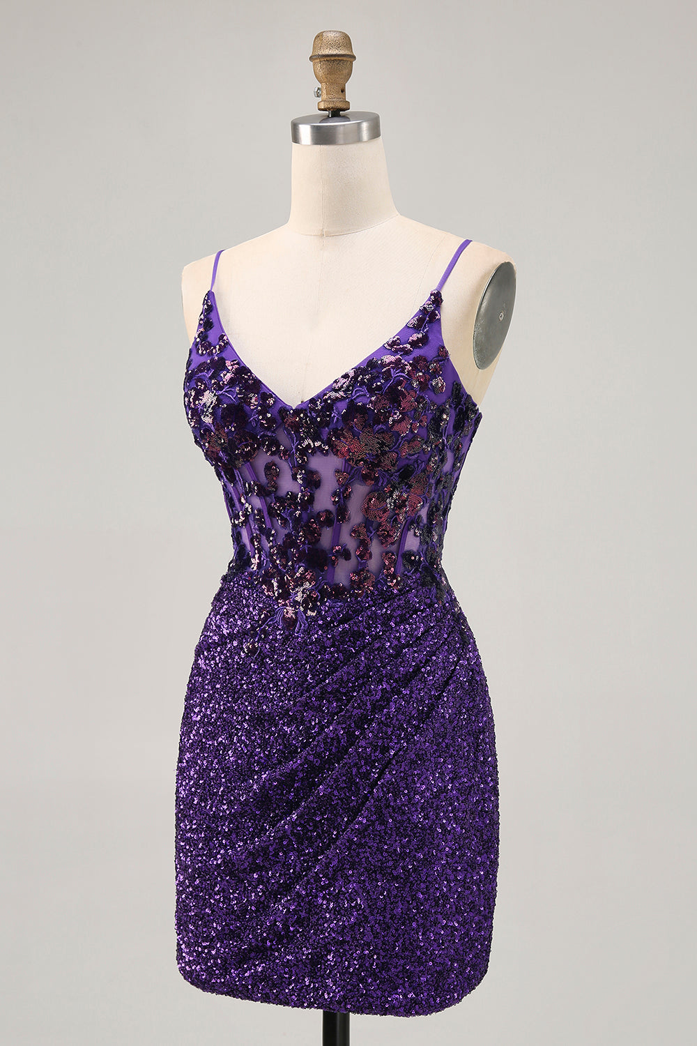 dark purple hoco dress windsor Kerensa Short Purple Sheath Sequins V Neck Homecoming Dress Purple / 6