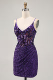 Sparkly Dark Purple Sequins Corset Bodycon Short Homecoming Dress