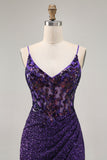 Sparkly Dark Purple Sequins Corset Bodycon Short Homecoming Dress