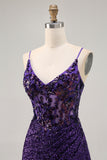Sparkly Dark Purple Sequins Corset Bodycon Short Homecoming Dress