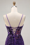 Sparkly Dark Purple Sequins Corset Bodycon Short Homecoming Dress