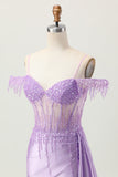 Lilac Sequins Cold Shoulder Beaded Corset Short Homecoming Dress with Streamer