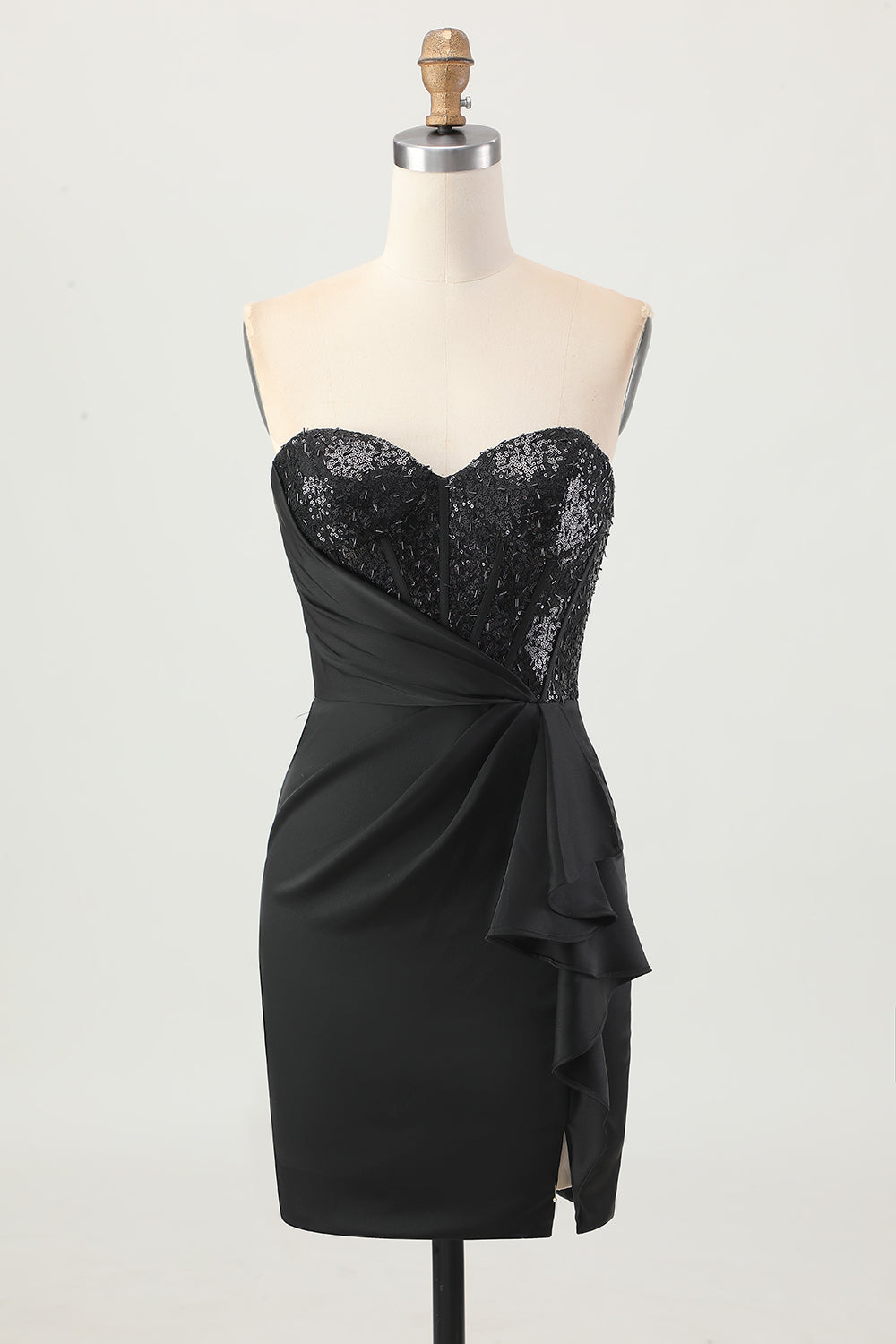 WEDTREND Women Black Bodycon Homecoming Dress with Slit Strapless Corset Beaded Short Cocktail Dress with Sequins WEDTREND Women Black Bodycon Homecoming Dress with Slit Strapless Corset Beaded Short Cocktail Dress with Sequins