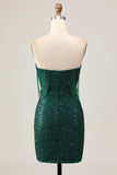 Sparkly Bodycon Off The Shoulder Dark Green Sequins Homecoming Dress
