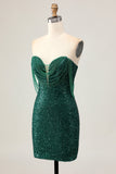 Sparkly Bodycon Off The Shoulder Dark Green Sequins Homecoming Dress