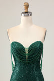 Sparkly Bodycon Off The Shoulder Dark Green Sequins Homecoming Dress