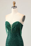 Sparkly Bodycon Off The Shoulder Dark Green Sequins Homecoming Dress