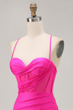 Fuchsia Spaghetti Straps Corset Ruched Tight Short Homecoming Dress