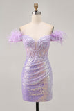 Sparkly Lilac Sequins Off The Shoulder Corset Short Homecoming Dress