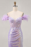 Sparkly Lilac Sequins Off The Shoulder Corset Short Homecoming Dress