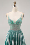 Sparkly Green A Line Metallic Satin Sequins Short Homecoming Dress
