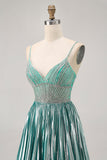 Sparkly Green A Line Metallic Satin Sequins Short Homecoming Dress