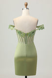 Green Bodycon Off The Shoulder Corset Sequins Short Homecoming Dress