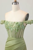 Green Bodycon Off The Shoulder Corset Sequins Short Homecoming Dress