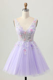 Sparkly Lilac A Line Sequins Beaded Applique Short Homecoming Dress with Pearls
