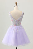 Sparkly Lilac A Line Sequins Beaded Applique Short Homecoming Dress with Pearls