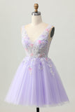 Sparkly Lilac A Line Sequins Beaded Applique Short Homecoming Dress with Pearls