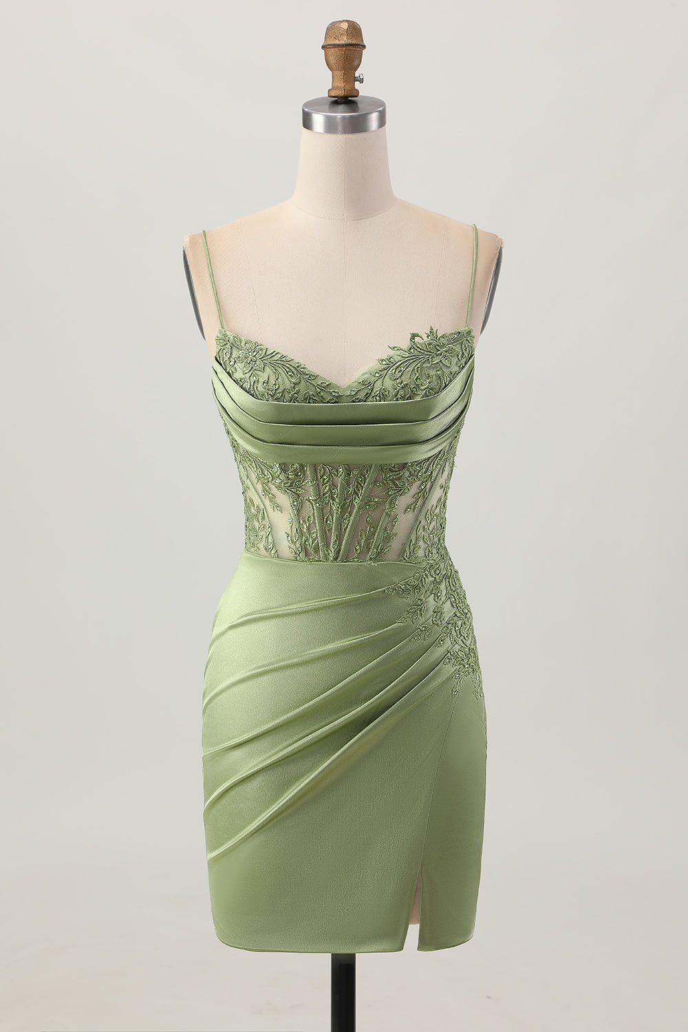 WEDTREND Women Sage Green Tight Homecoming Dress with Slit Corset Short Satin Cocktail Dress WEDTREND Women Sage Green Tight Homecoming Dress with Slit Corset Short Satin Cocktail Dress