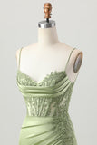 Sage Green Corset Short Satin Tight Homecoming Dress with Slit