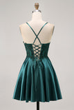 A-Line Appliqued Dark Green Short Homecoming Dress with Beading