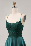 A-Line Appliqued Dark Green Short Homecoming Dress with Beading