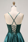 A-Line Appliqued Dark Green Short Homecoming Dress with Beading