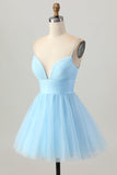 Sky Blue A-Line Spaghetti Straps Backless Short Homecoming Dress