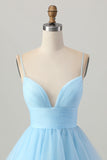 Sky Blue A-Line Spaghetti Straps Backless Short Homecoming Dress