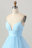 Sky Blue A-Line Spaghetti Straps Backless Short Homecoming Dress