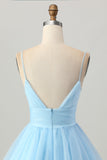 Sky Blue A-Line Spaghetti Straps Backless Short Homecoming Dress