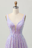 Sparkly Lilac Sequins A Line Backless Short Homecoming Dress