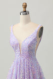 Sparkly Lilac Sequins A Line Backless Short Homecoming Dress