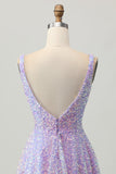 Sparkly Lilac Sequins A Line Backless Short Homecoming Dress