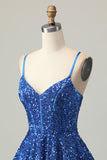 Dark Blue A Line Sequins Short Corset Homecoming Dress with Lace Up Back