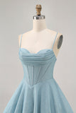 Grey Blue A Line Corset Spaghetti Straps Homecoming Dress