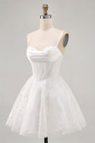 White A-Line Spaghetti Straps Sequins Corset Short Homecoming Dress