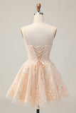A Line Floral Apricot Appliqued Short Homecoming Dress