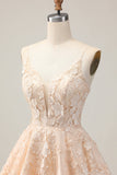 A Line Floral Apricot Appliqued Short Homecoming Dress