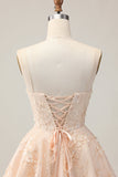 A Line Floral Apricot Appliqued Short Homecoming Dress