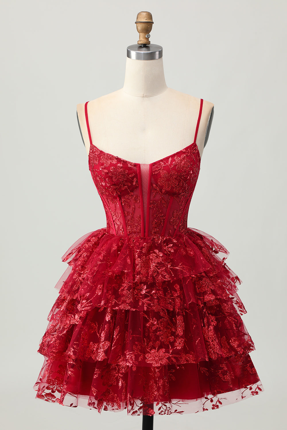 WEDTREND Women Sparkly Dark Red Sequins Homecoming Dress A-Line Tiered Spaghetti Straps Corset Short Prom Dress WEDTREND Women Sparkly Dark Red Sequins Homecoming Dress A-Line Tiered Spaghetti Straps Corset Short Prom Dress
