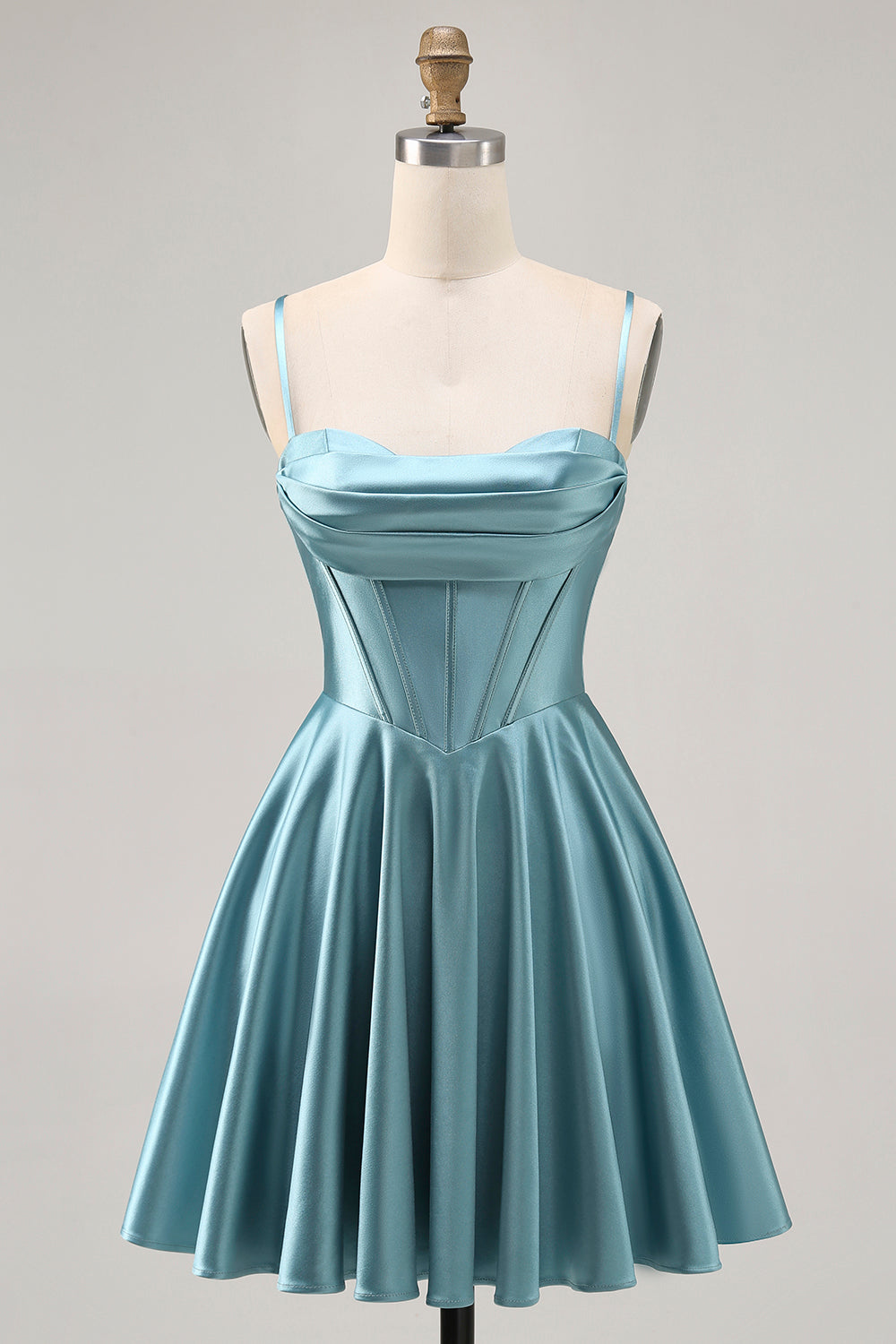 WEDTREND Women Grey Green Homecoming Dress with Lace Up Back Satin A-Line Spaghetti Straps Corset Short Prom Dress WEDTREND Women Grey Green Homecoming Dress with Lace Up Back Satin A-Line Spaghetti Straps Corset Short Prom Dress