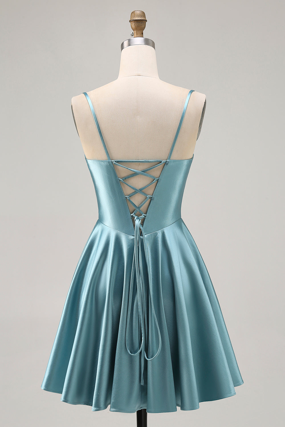 Wedtrend Women Grey Green Homecoming Dress with Lace Up Back Satin A-Line Spaghetti Straps Corset Short Prom Dress, Grey Green / US4 Wedtrend Women Grey Green Homecoming Dress with Lace Up Back Satin A-Line Spaghetti Straps Corset Short Prom Dress, Grey Green / US4