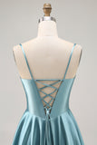 Grey Green A-Line Corset Satin Short Homecoming Dress with Lace Up Back