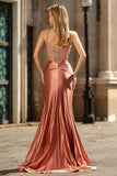 Blush Mermaid Spaghetti Straps Beaded Corset Long Prom Dress with Rhinestones