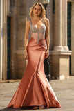 Blush Mermaid Spaghetti Straps Beaded Corset Long Prom Dress with Rhinestones