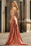 Blush Mermaid Spaghetti Straps Beaded Corset Long Prom Dress with Rhinestones