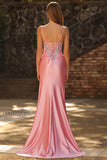 Sparkly Blush Mermaid Spaghetti Straps Sequins Corset Prom Dress with Slit