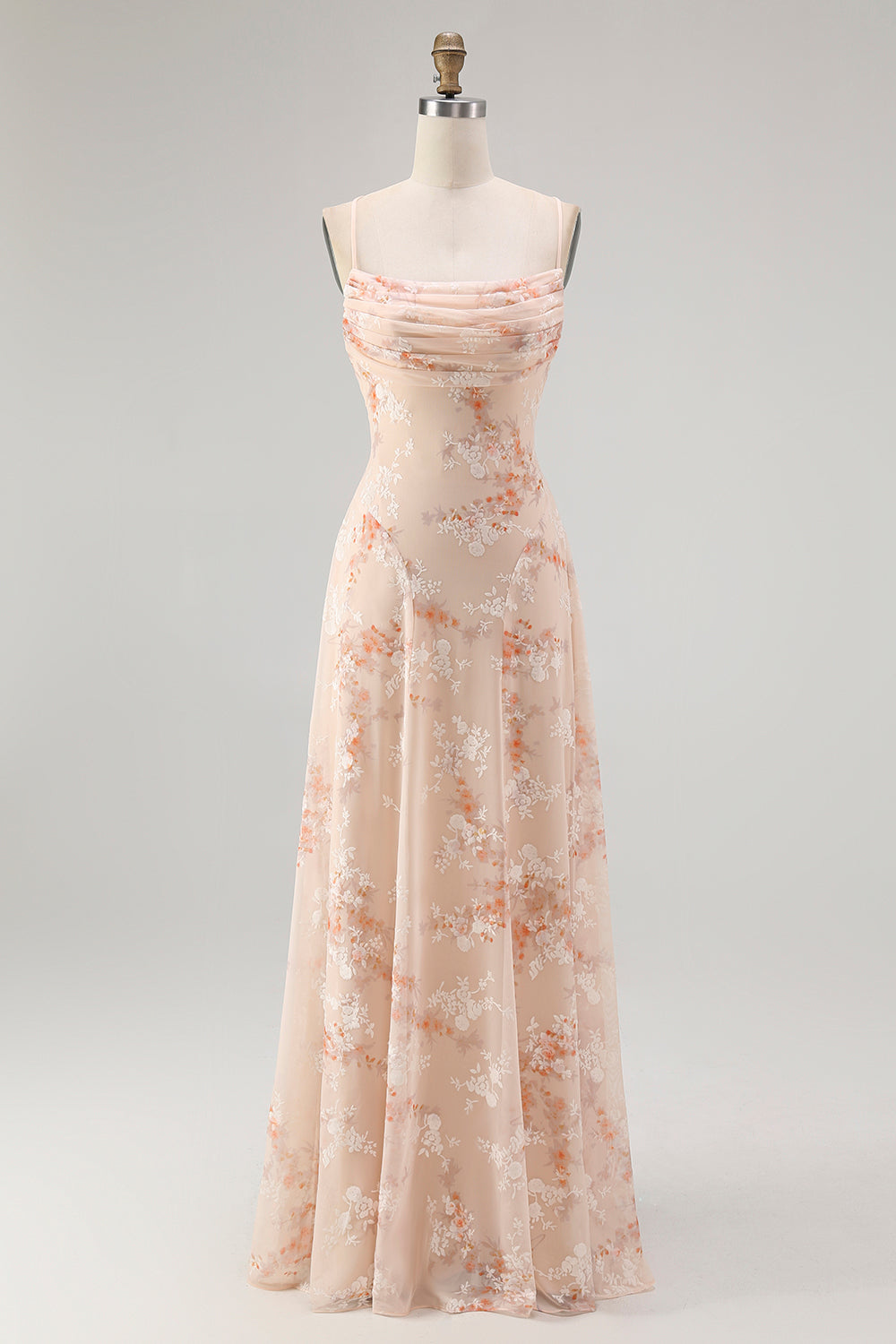 Wedtrend Women Floral Burnout Maxi Dress A-Line Champagne Cowl Neck Wedding Guest Dress with Lace Up Back, Champagne / US14 Wedtrend Women Floral Burnout Maxi Dress A-Line Champagne Cowl Neck Wedding Guest Dress with Lace Up Back, Champagne / US14