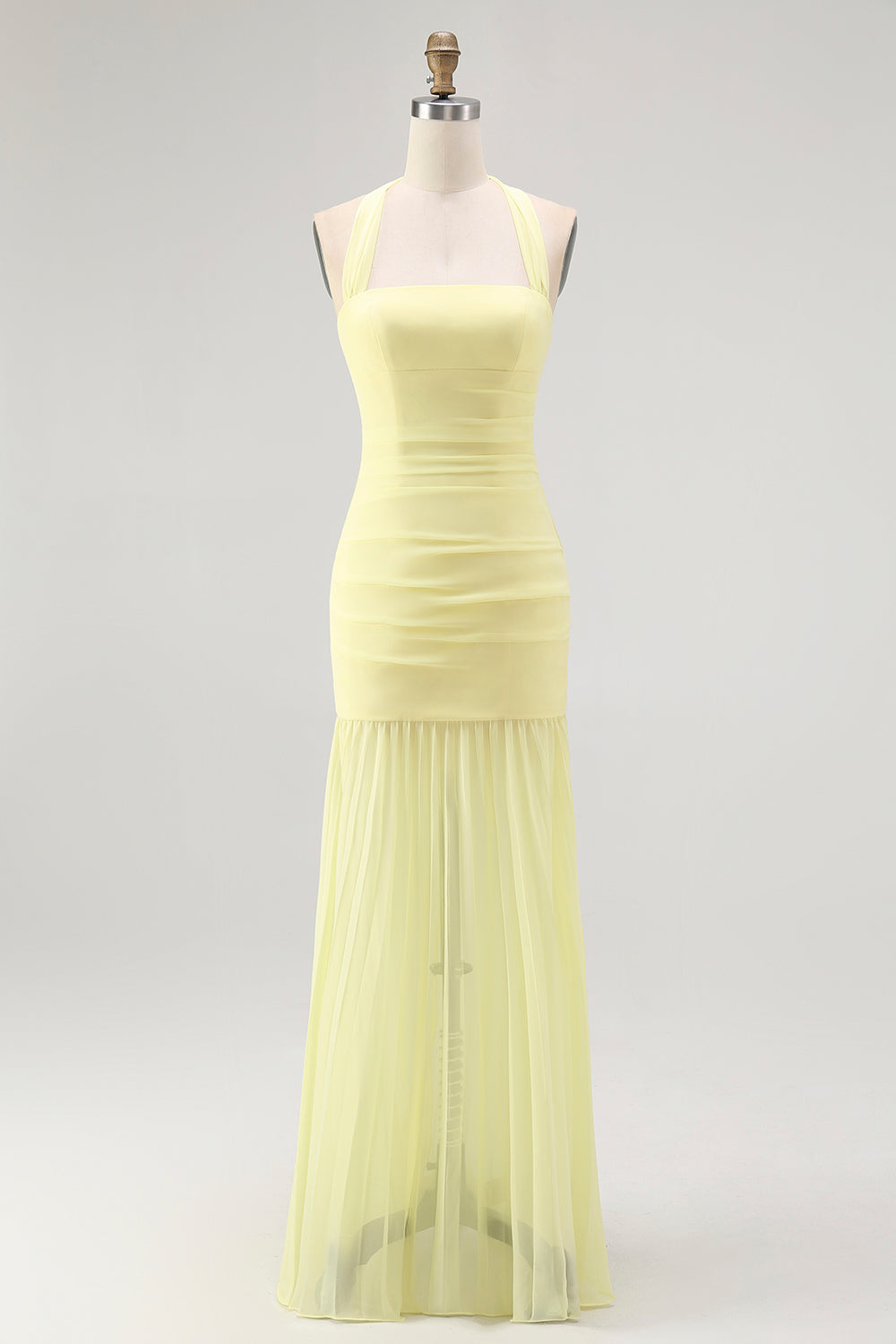 WEDTREND Women Yellow Chiffon Draped Long Bridesmaid Dress Sunshine Halter- Neck Backless Wedding Guest Dress WEDTREND Women Yellow Chiffon Draped Long Bridesmaid Dress Sunshine Halter- Neck Backless Wedding Guest Dress